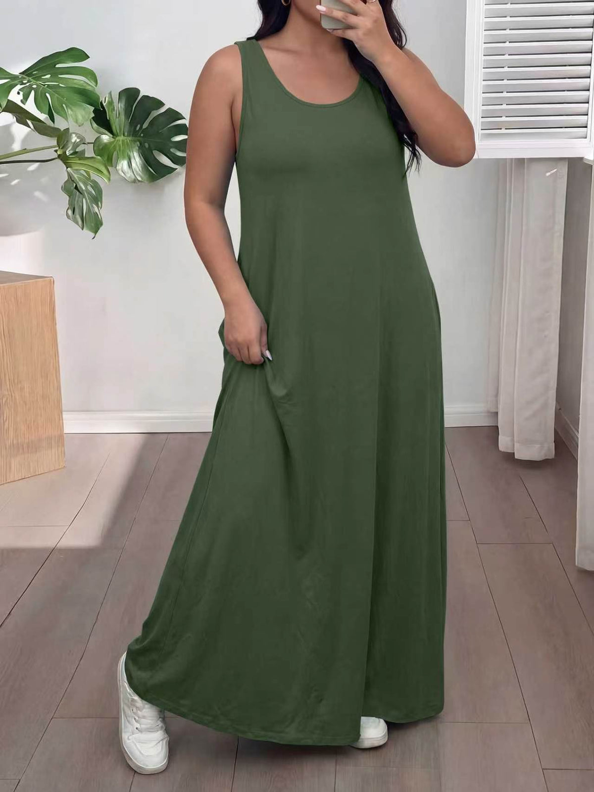 2026 Summer Womens Sleeveless Maxi Dress, U Neck Loose Casual Long Dress With Pockets