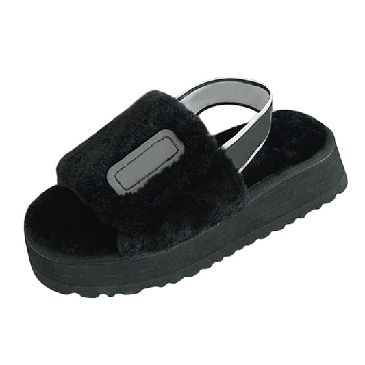 Thick-Soled Wool Disco Slide Sandals for Women