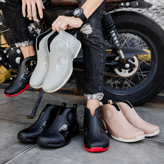 Motorcycle Rain Boots Men's Summer Youth Outdoor Non-slip Wading Shoes Fashion Low Top Flat Work Shoes Rubber Shoes