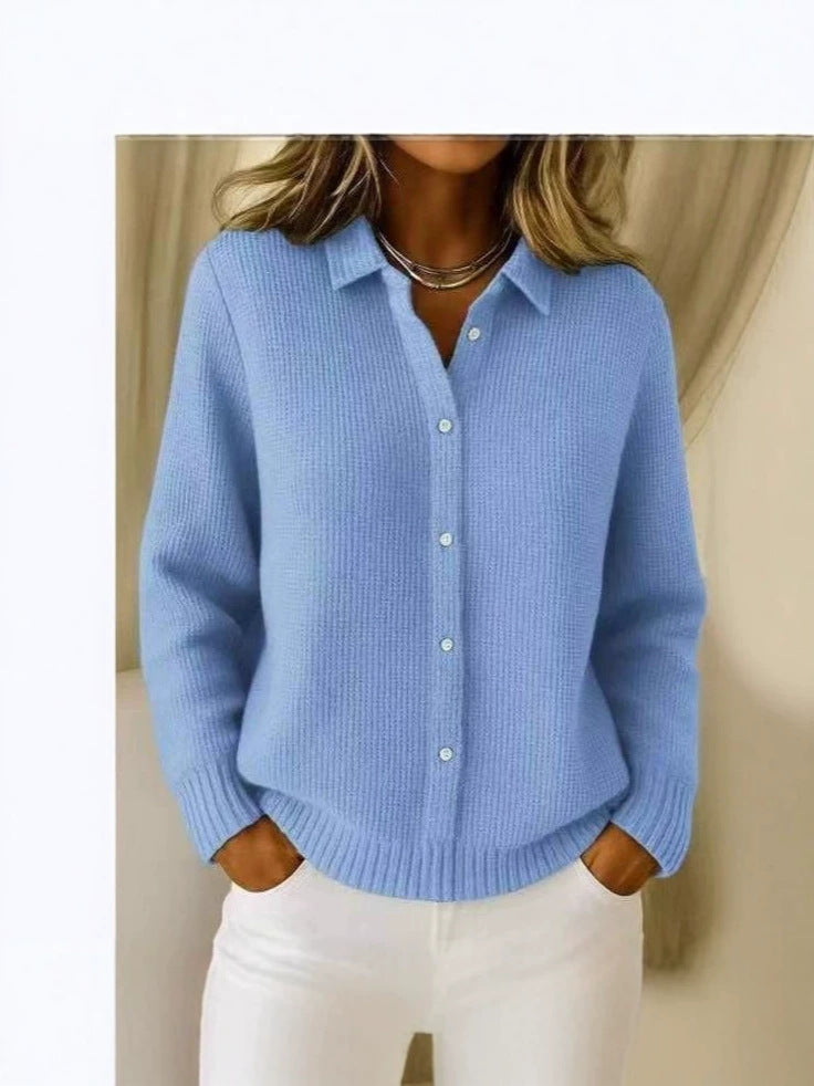 2026 New European And American Cross-Border Turn-Down Collar Solid Color Sweater Cardigan European And American Cross-Border Casual Knit Jacket For Women In Autumn And Winter