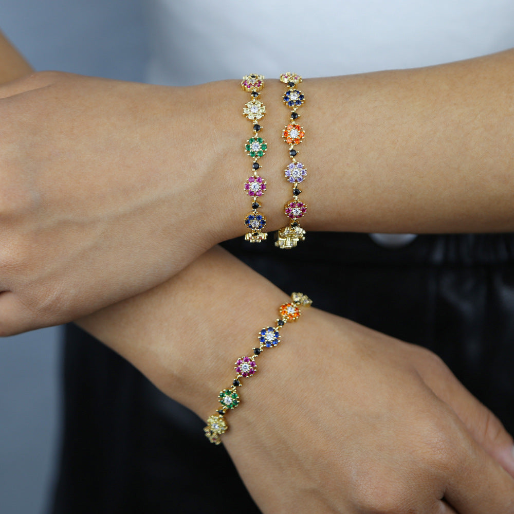Women's Flower Zircon Bracelet Color Zircon Inlaid Personality Simple Hand Jewelry Ornament