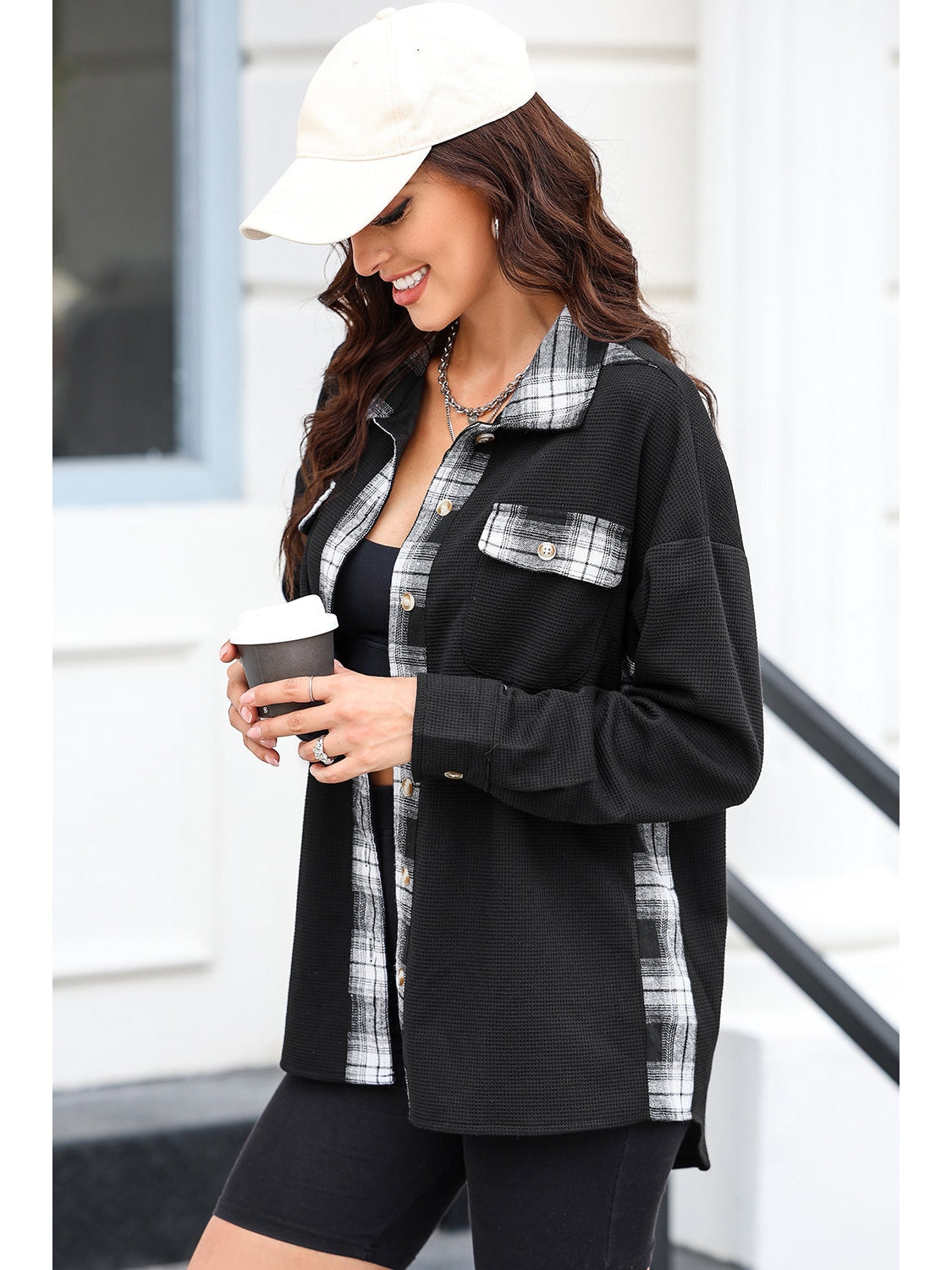 Plaid Button Down Collared Jacket