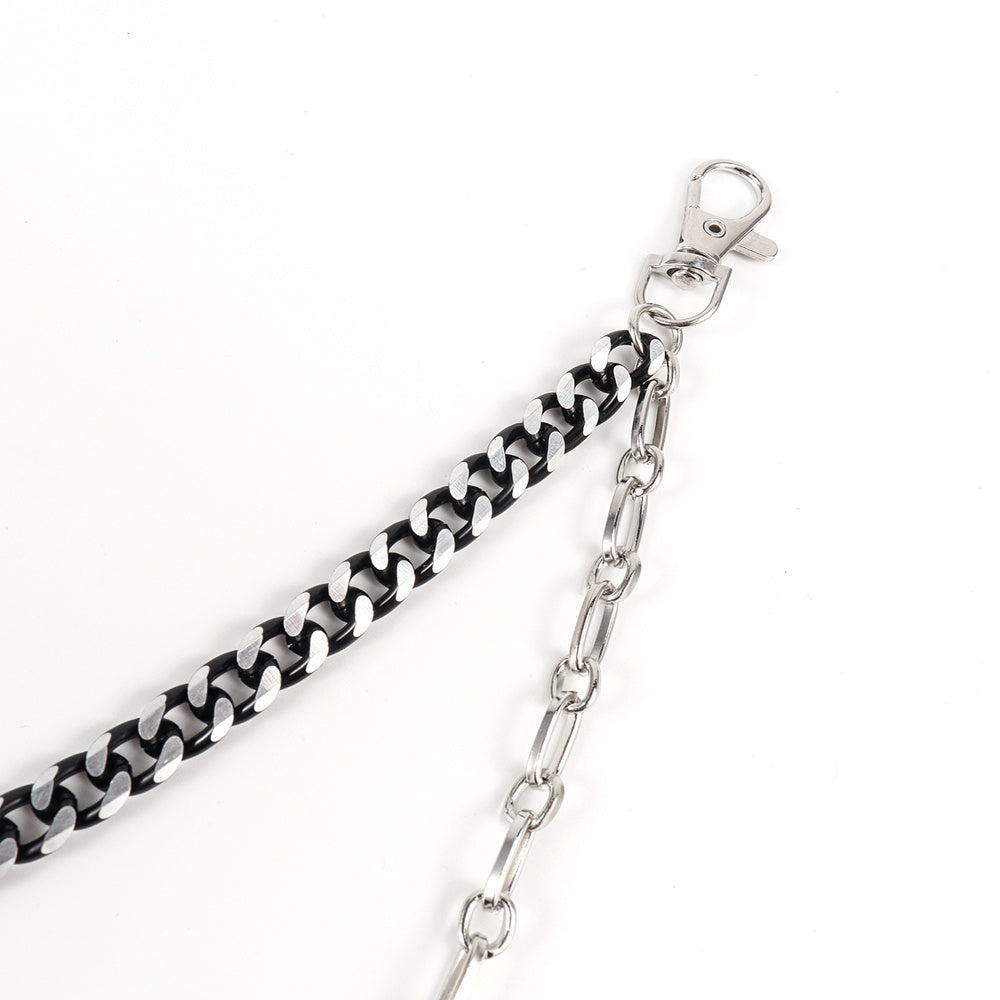 New European And American Punk Style Personality Double Pants Chain Men And Women Black And Silver Mixed Simple Chain Hip-hop Jeans Decoration