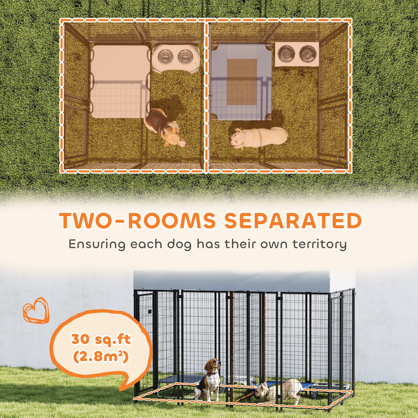 Outdoor Dog Kennel with Two-Room Design