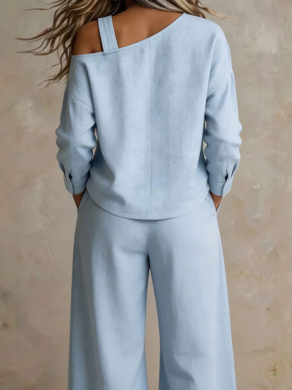 2026 Site Hot-Selling Women's Casual Loose Fashion One-Shoulder Linen Blend Two-Piece Set