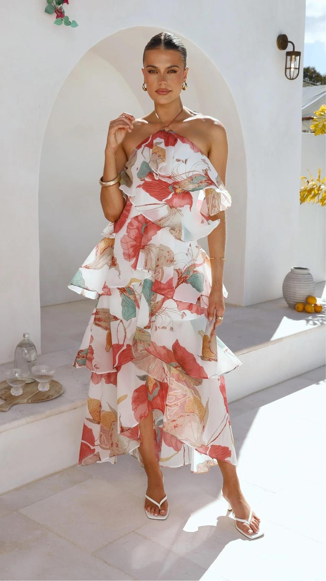 Off-shoulder Chiffon Printed Dress
