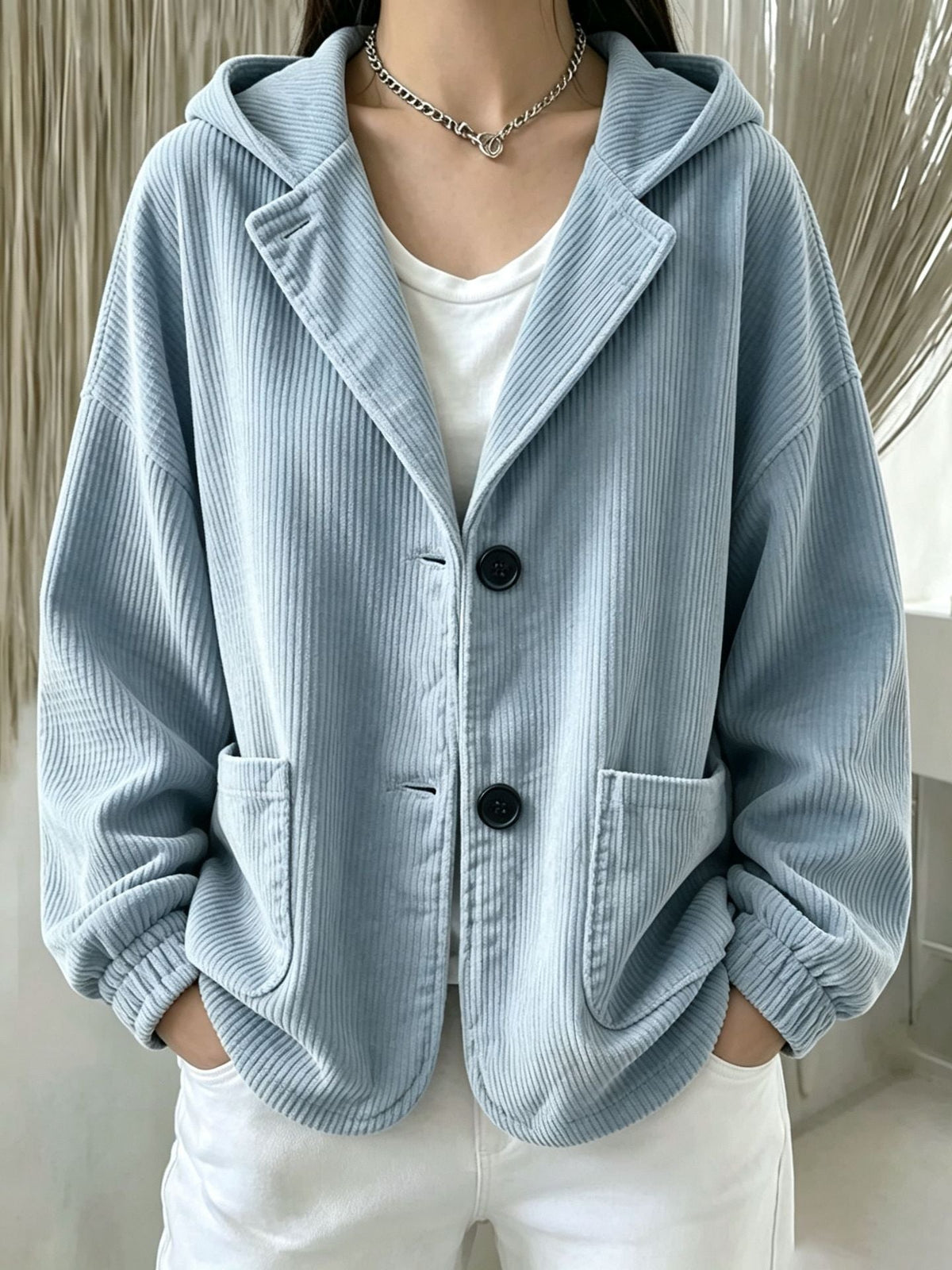 2026 Autumn Winter Cross Border European And American Women's Fashion Casual Corduroy Hooded Jacket Cardigan Sweatshirt Top