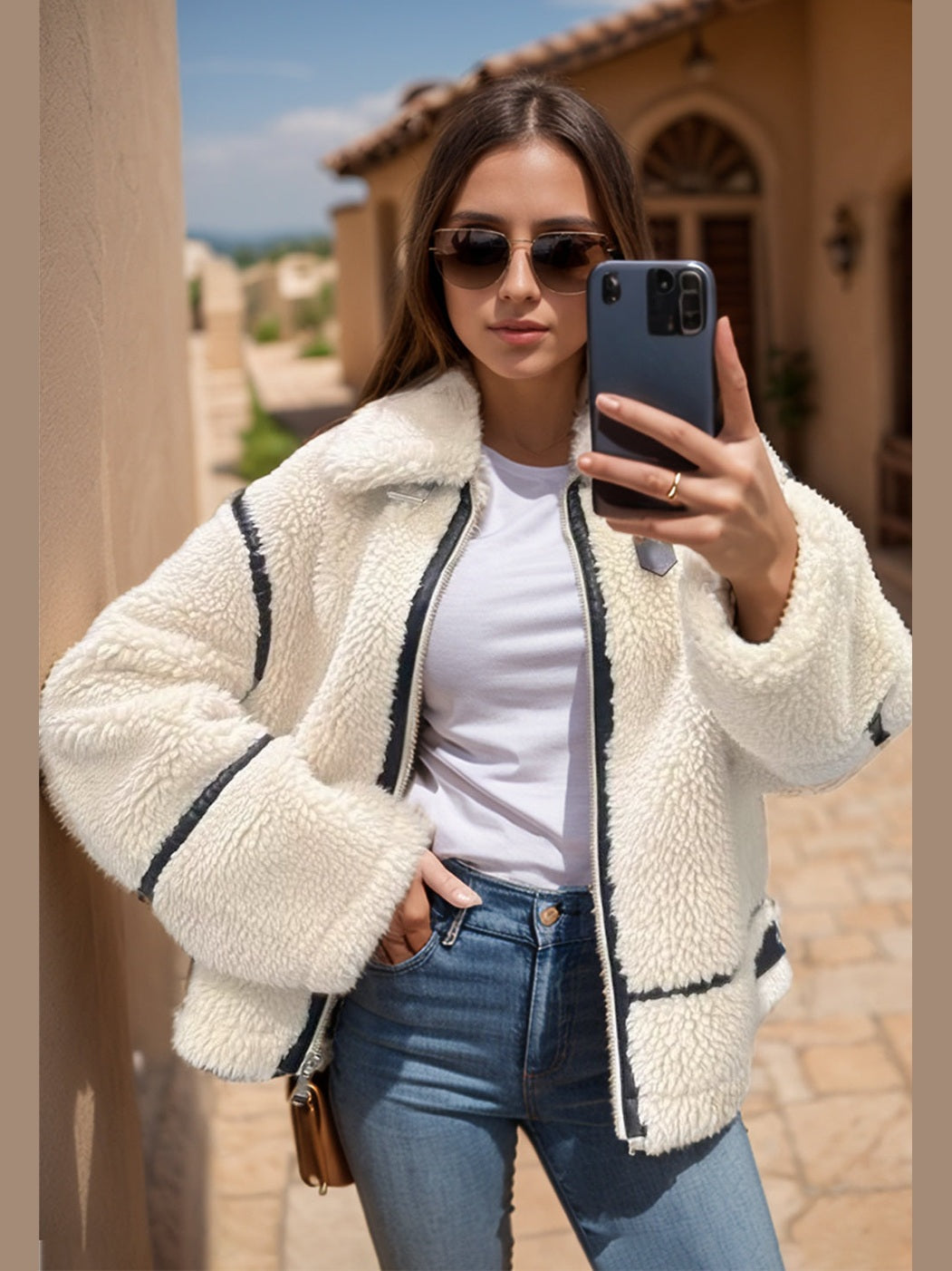 Women Zip Up Long Sleeve Sherpa Jacket