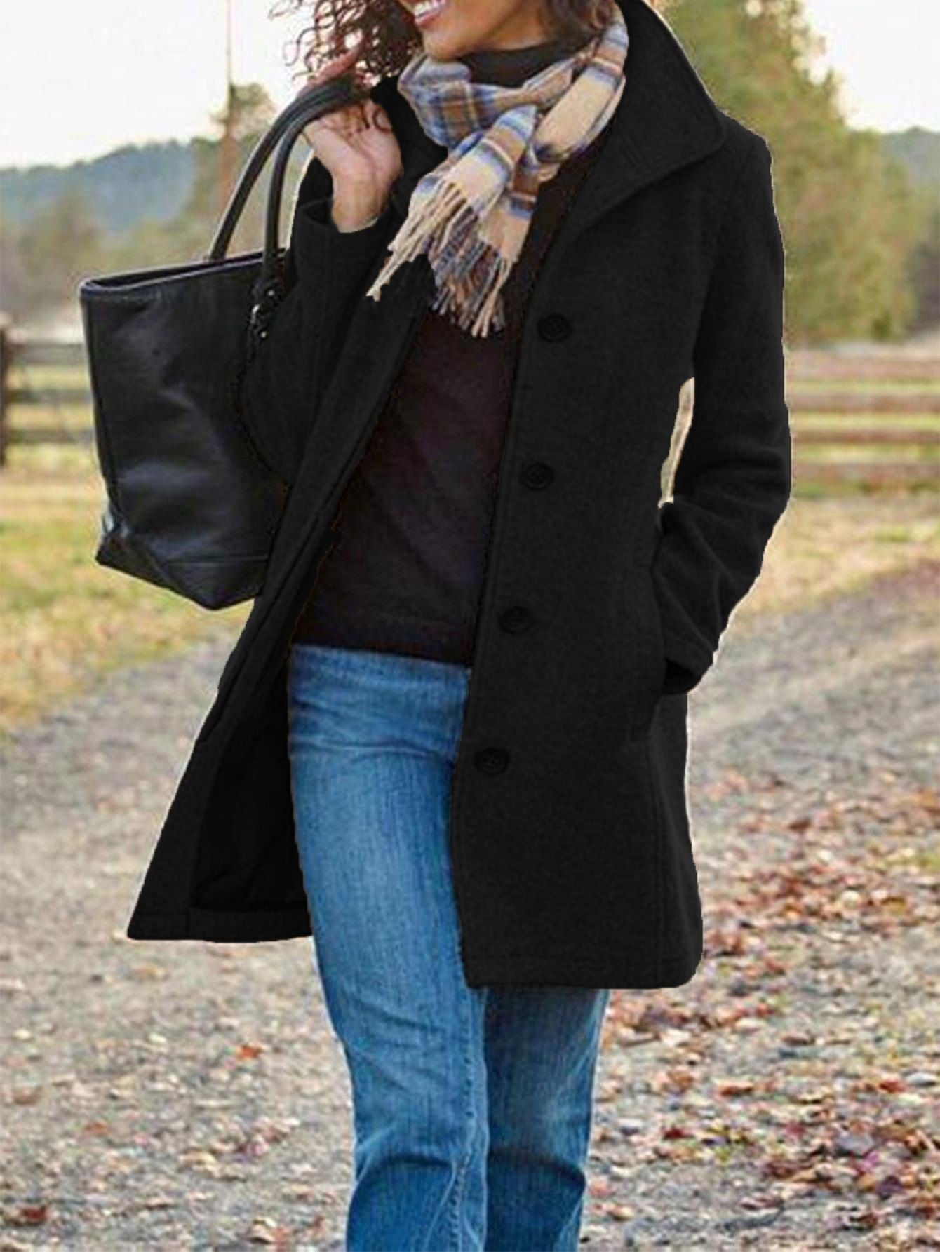 Winter Single-breasted Lapel Coat Fashion Commuter Slim Mid-length Jacket Women's Clothing