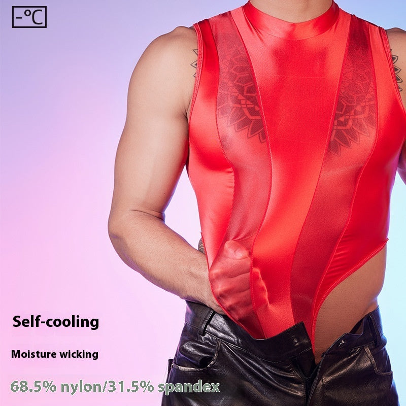 High Elastic Lightweight Stitching Body Shaping See-through Sexy Night Men Jump suit