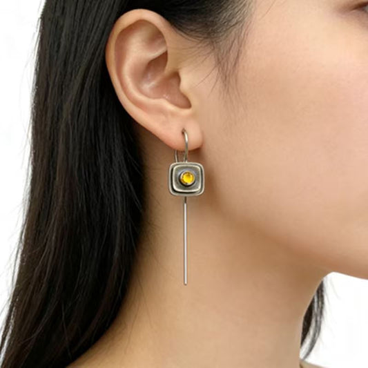 French-Style Vintage Geometric Square Distressed Pearl Earrings