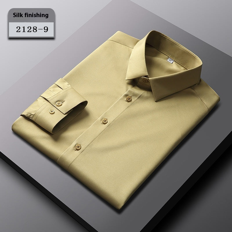 Elastic Silk Men's Long-sleeved Non-ironing Solid Color Breathable Shirt