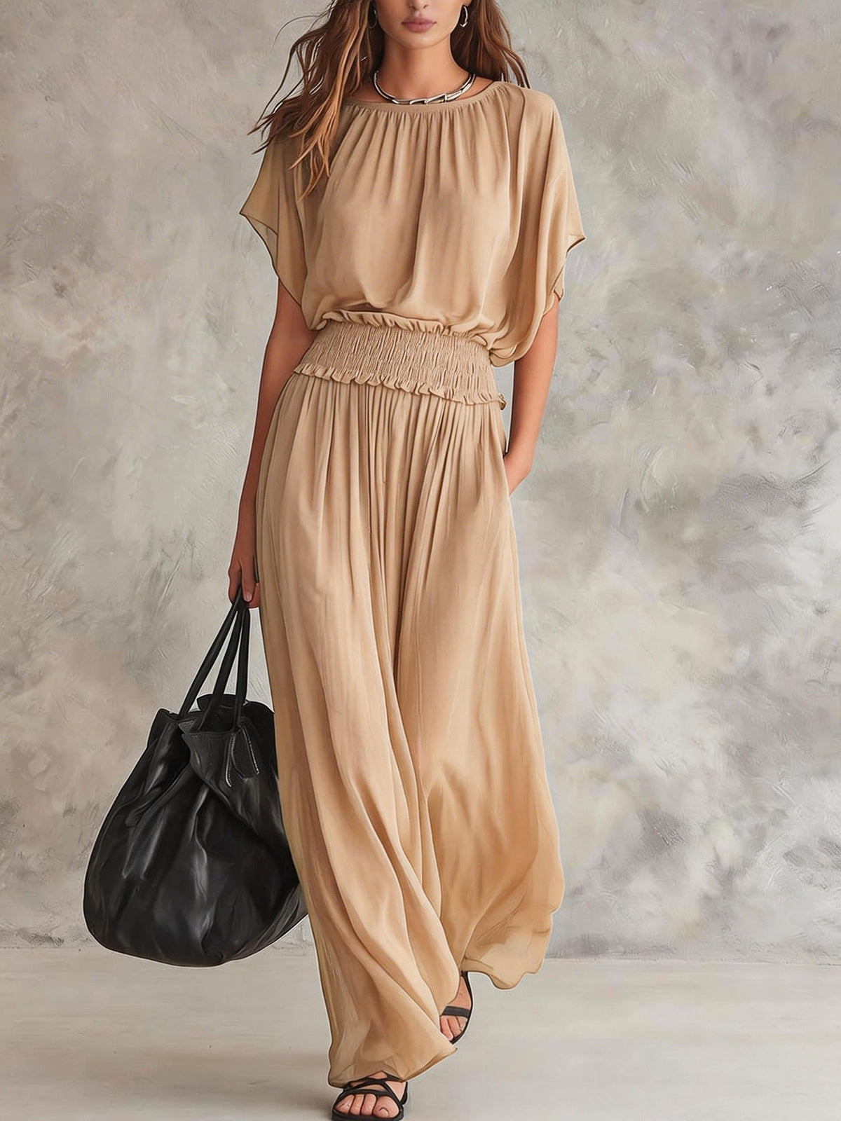 2026 Summer European Style Slim Waist Elegant And Precise Long Dress Set