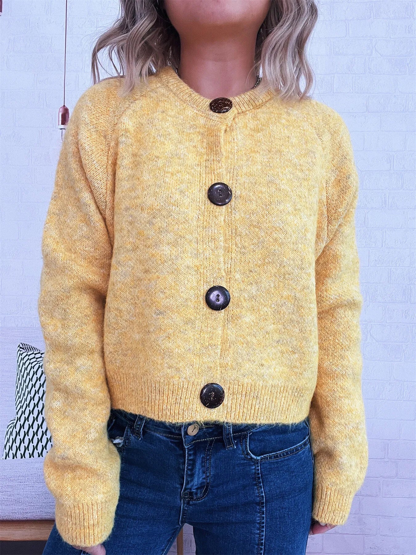 Women Button-Up Raglan Sleeve Cardigan Sweater