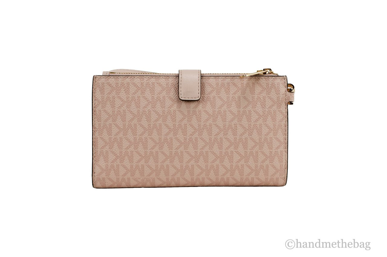 Michael Kors Jet Set Travel Dark Powder Blush PVC Large Double Zip Wrist Wallet