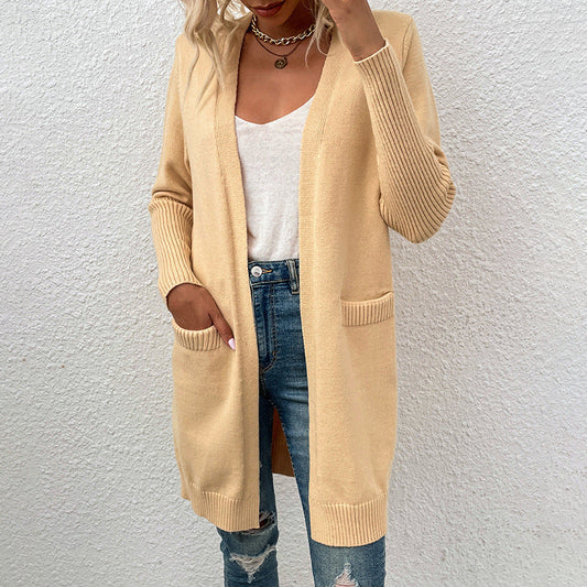 Solid Color Pocket Sweater Autumn And Winter Sweater Women's Cardigan Coat