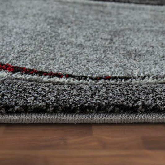 Abstract Living Room Rug Brilliance Collection - Grey Red Black