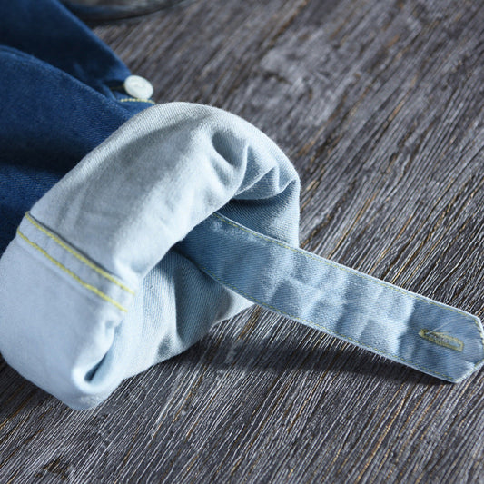 Men's Gradient Color Denim Shirt Jacket with Pockets