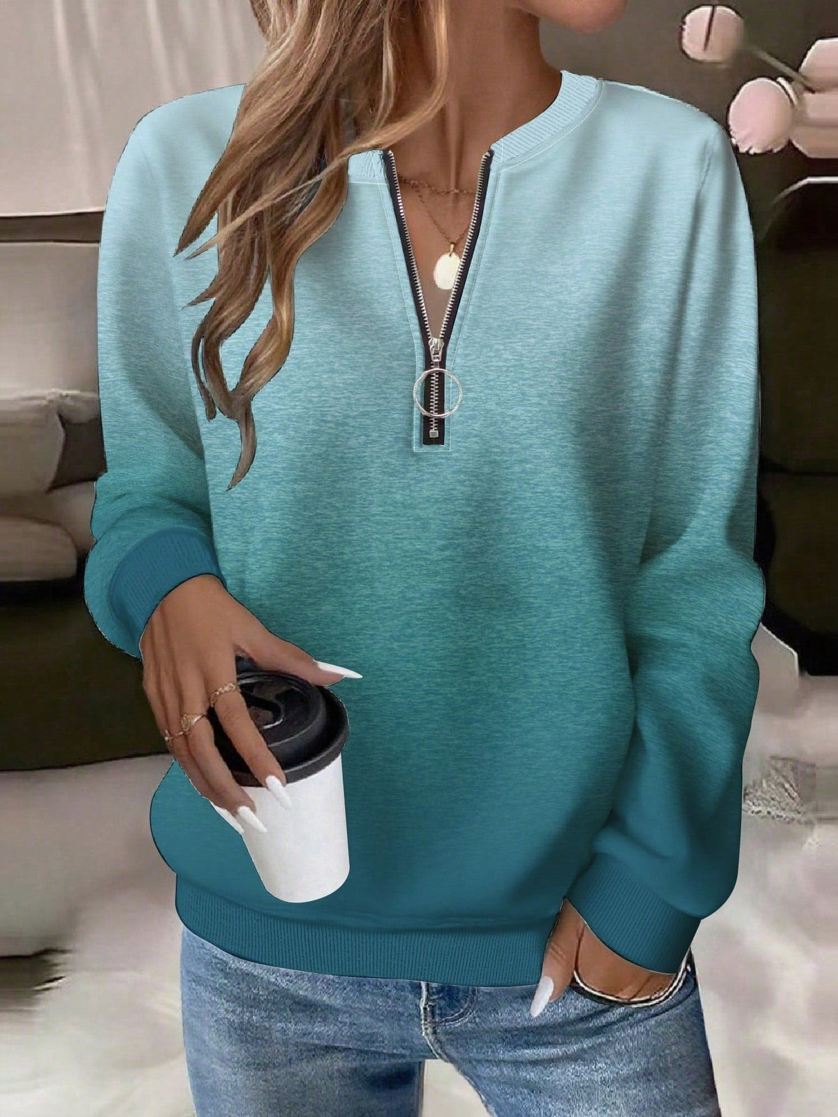 2026 Fashion European And American Trend New Loose HalfZip Casual Women's Long Sleeve Hoodie