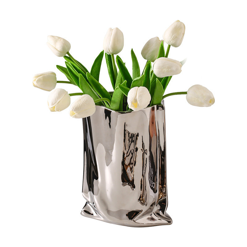 Extremely Simple Silver Vase Creative Irregular Ceramic Ornaments