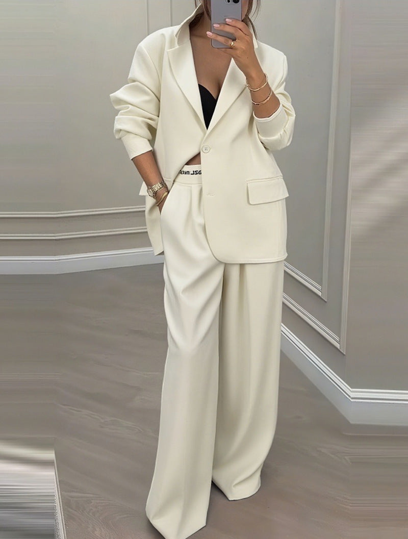 European And American Cross-Border 2026 Autumn And Winter New Women's Clothing Amazon Style Long-Sleeve Jacket Casual Wide-Leg Pants Suit Set