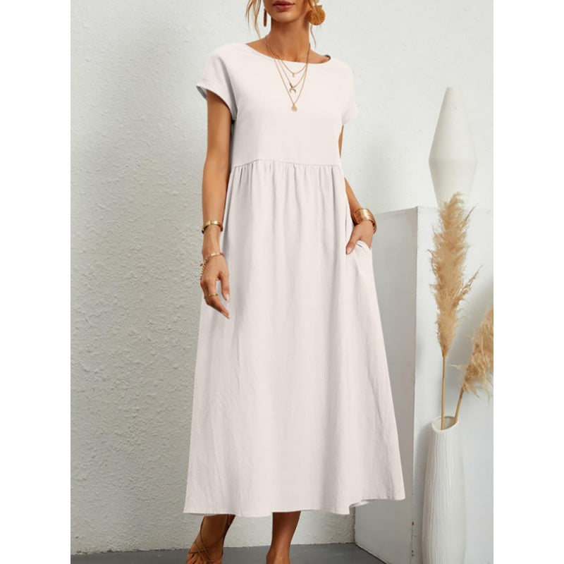 2026 New European And American Women's Round Neck Solid Color Pullover Comfortable Casual Dress