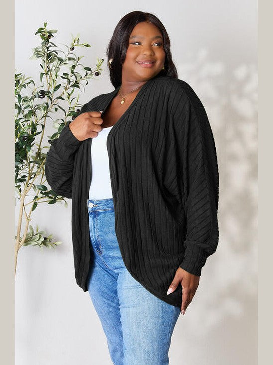 Women Basic Full Size Ribbed Cocoon Cardigan Sweater