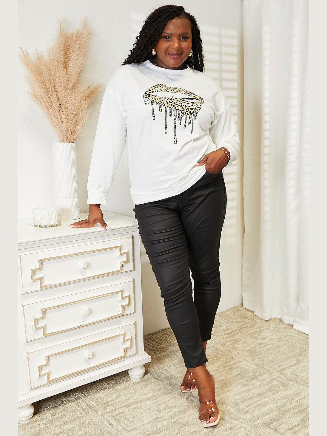 Women Simply Love Graphic Dropped Shoulder Round Neck Sweatshirt