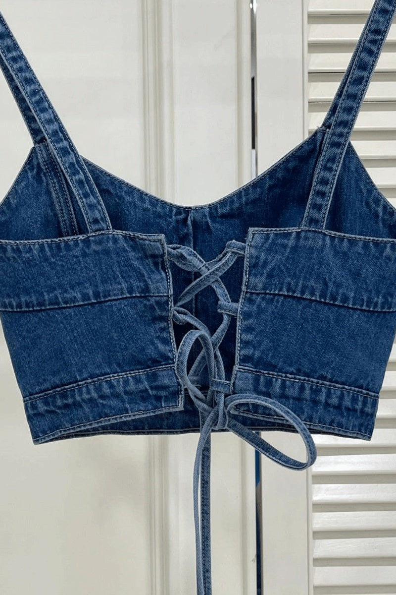 Versatile Short Denim Suspender Tank Top For Women