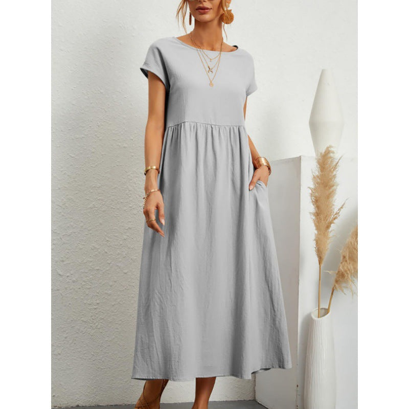 2026 New European And American Women's Round Neck Solid Color Pullover Comfortable Casual Dress