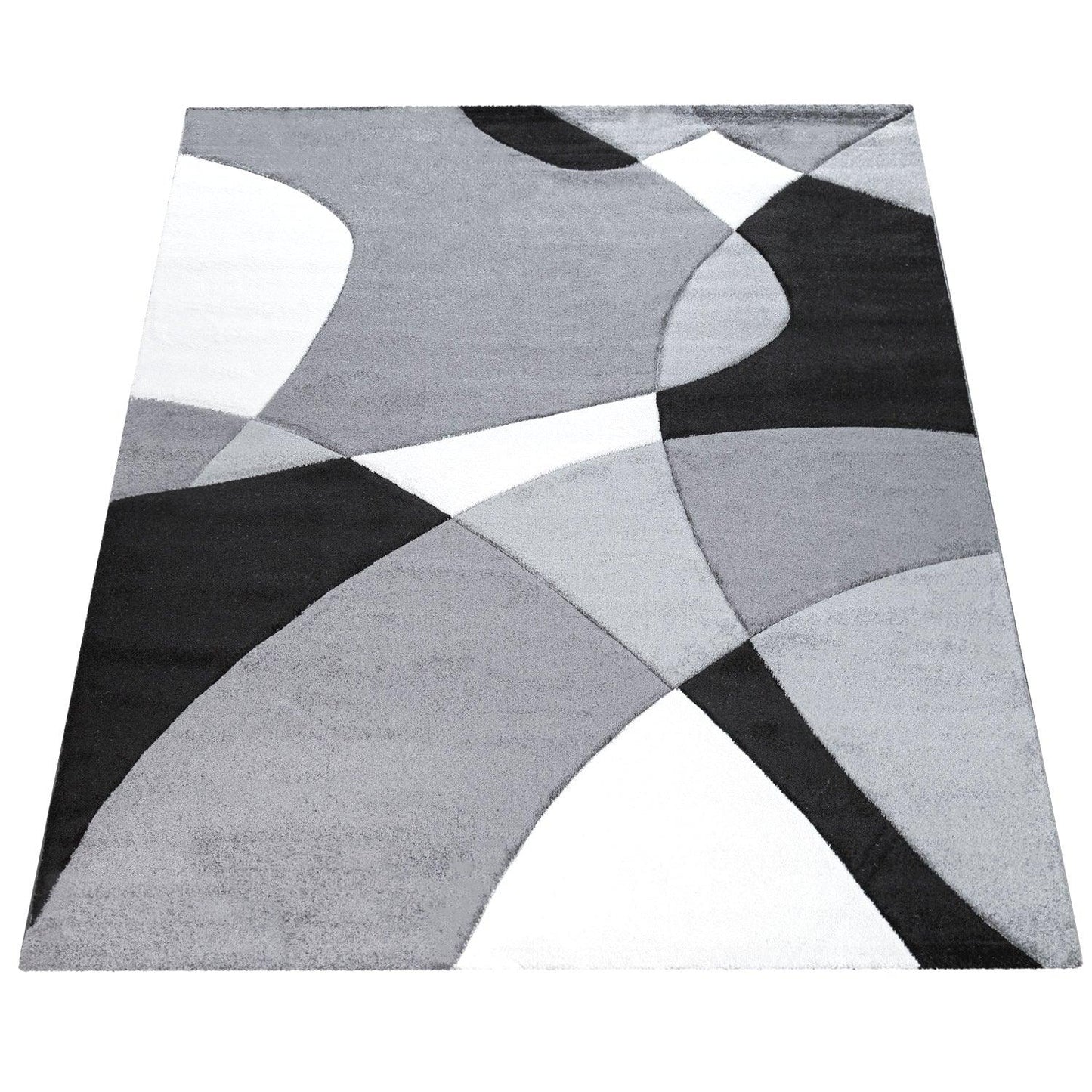 Area Rug Madeira Abstract Curved Pattern - Black White