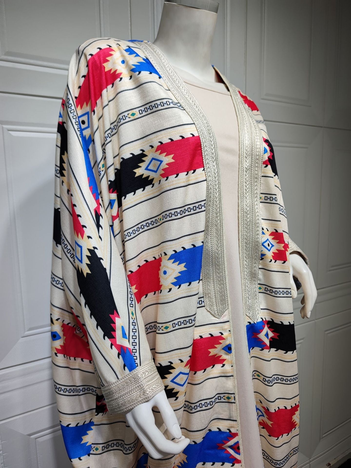 Fashion Women Wear Striped Batwing Sleeve Muslim Vest Jacket Two-piece Set