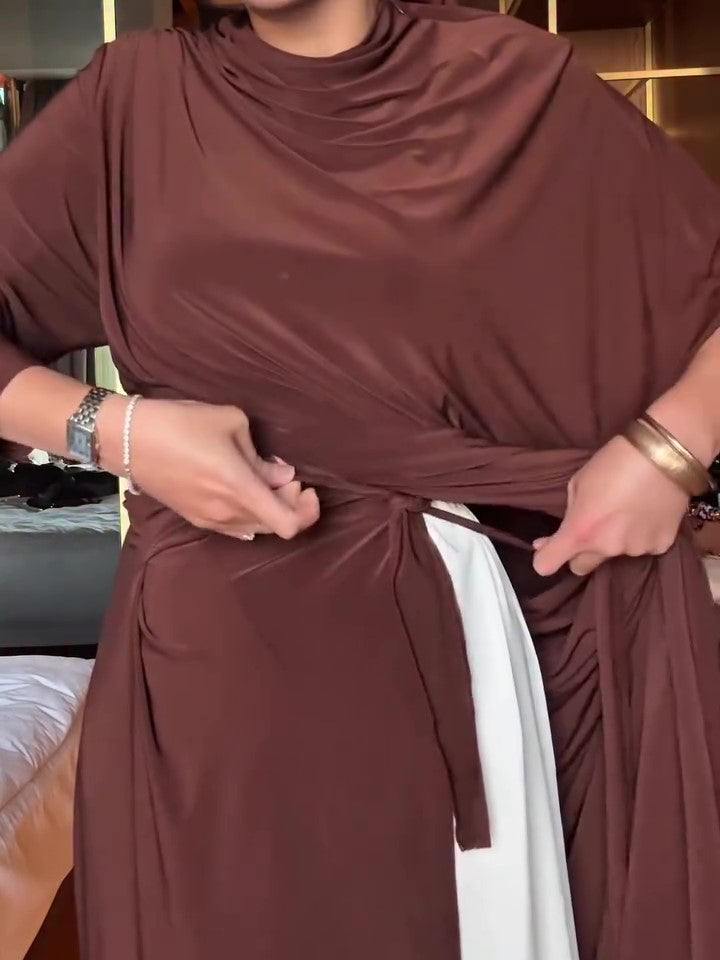 Elegant Pleated Tie Dress Two-piece Set