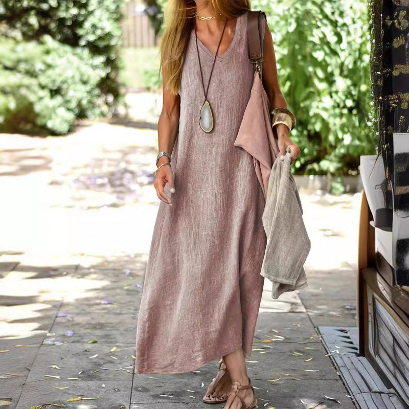 2026 Women's New European And American Dress Summer Fashion Versatile Cotton And Hemp Dress