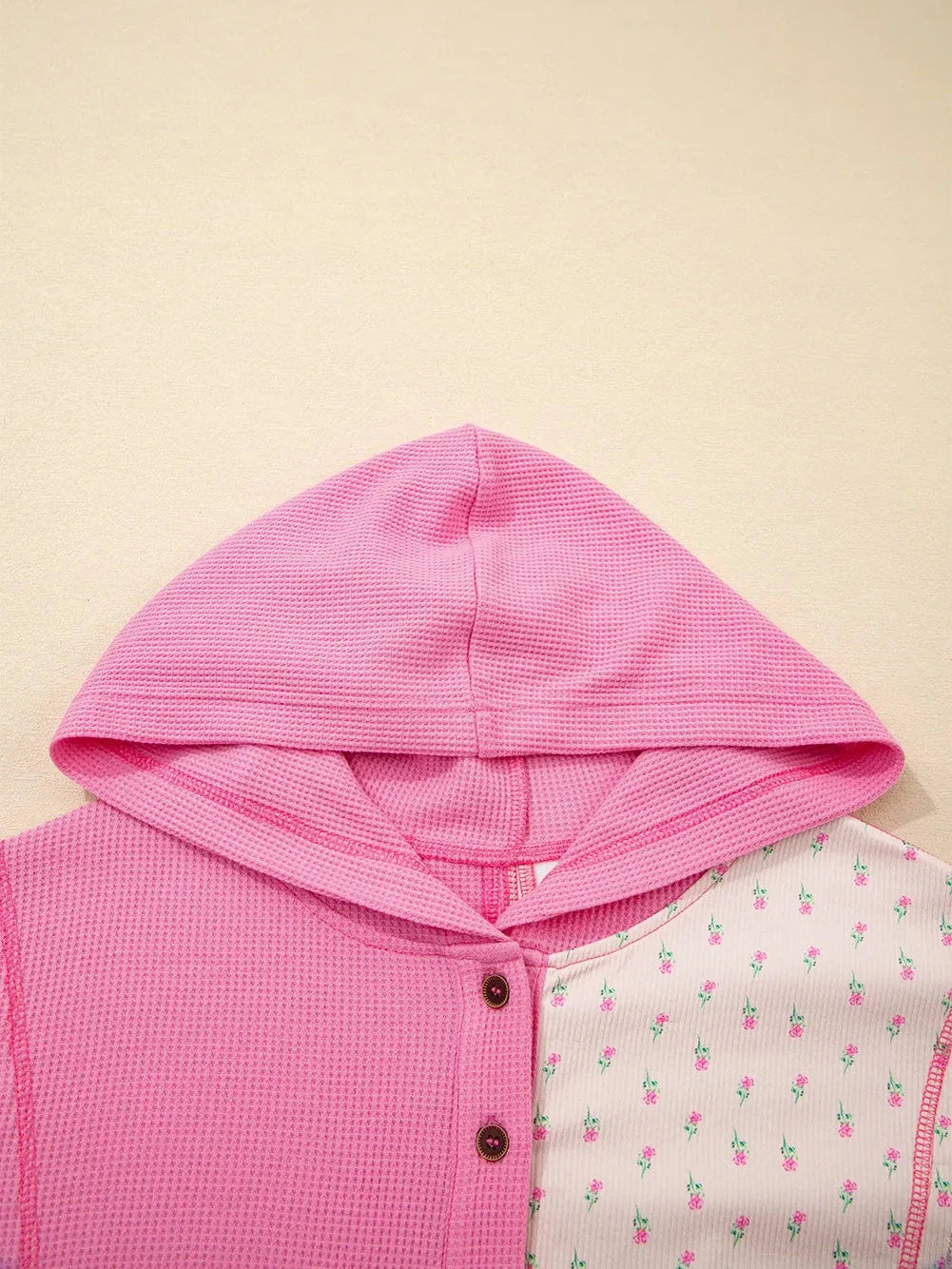 Color Block Button Detail Hoodie