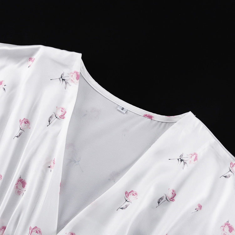 Floral V-neck Short-sleeved High-waisted Bodycon Dress