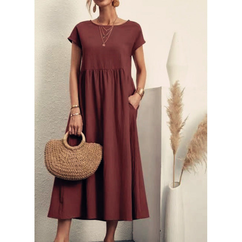 2026 New European And American Women's Round Neck Solid Color Pullover Comfortable Casual Dress