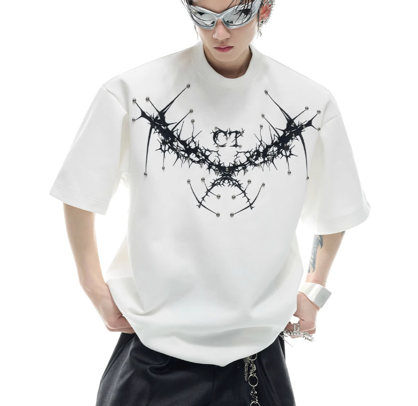 Loose Heavy Round Neck Padded Shoulder Short Sleeve