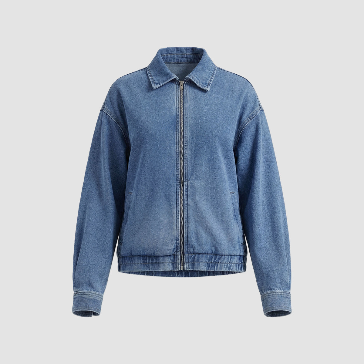 Light Blue Denim Cropped Jacket And Wide-leg Jeans Set