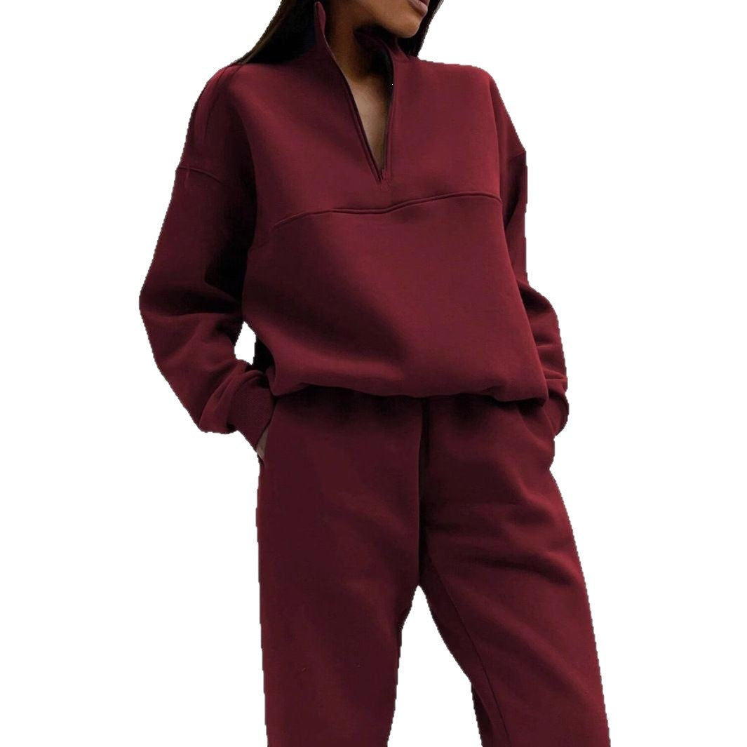 2026 European-style Autumn-Winter New  Stylish Flipping Collar Solid Color Casual Retro Style Set