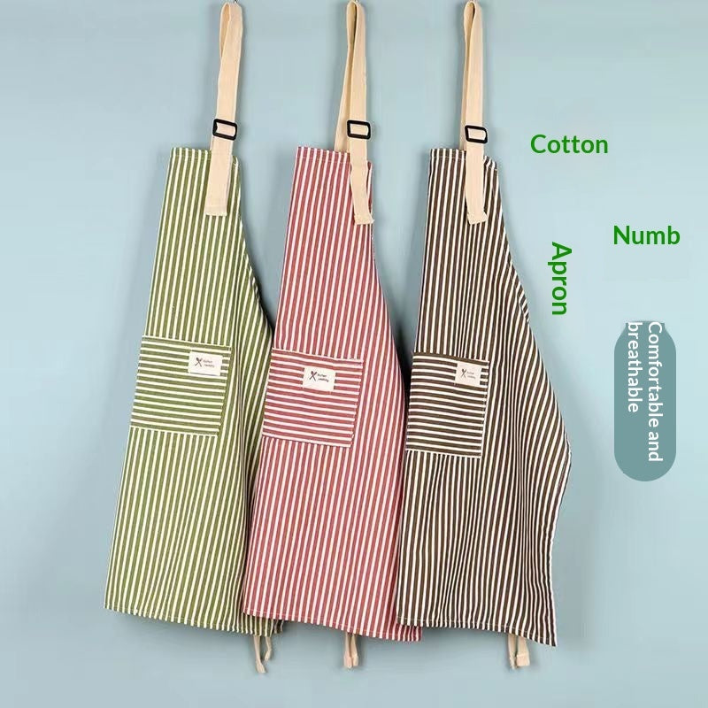 Linen Stripe Apron, Breathable Kitchen Apron For Household Chores