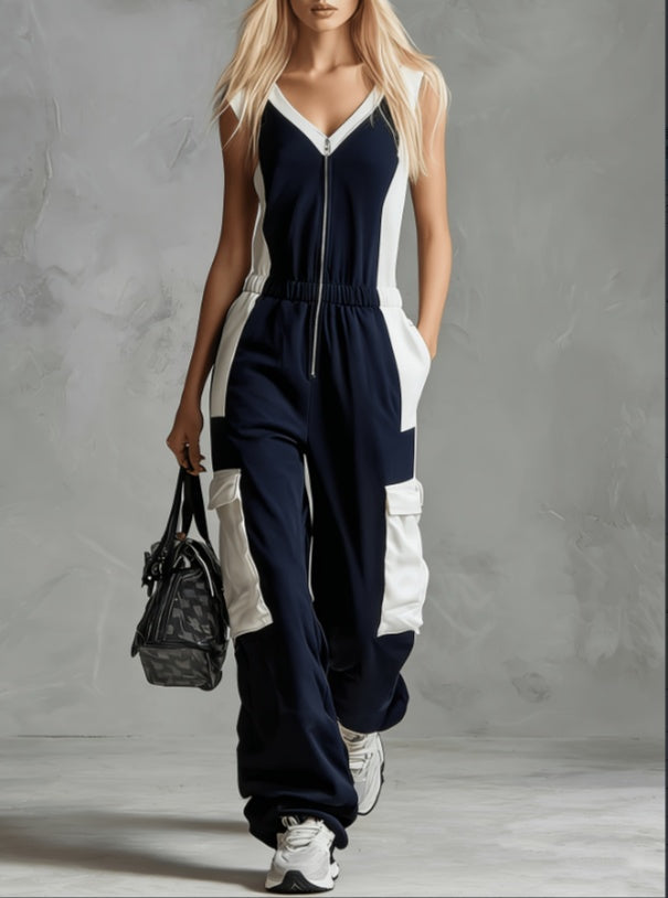 2026 V-neck Sleeveless Workwear Style Jumpsuit