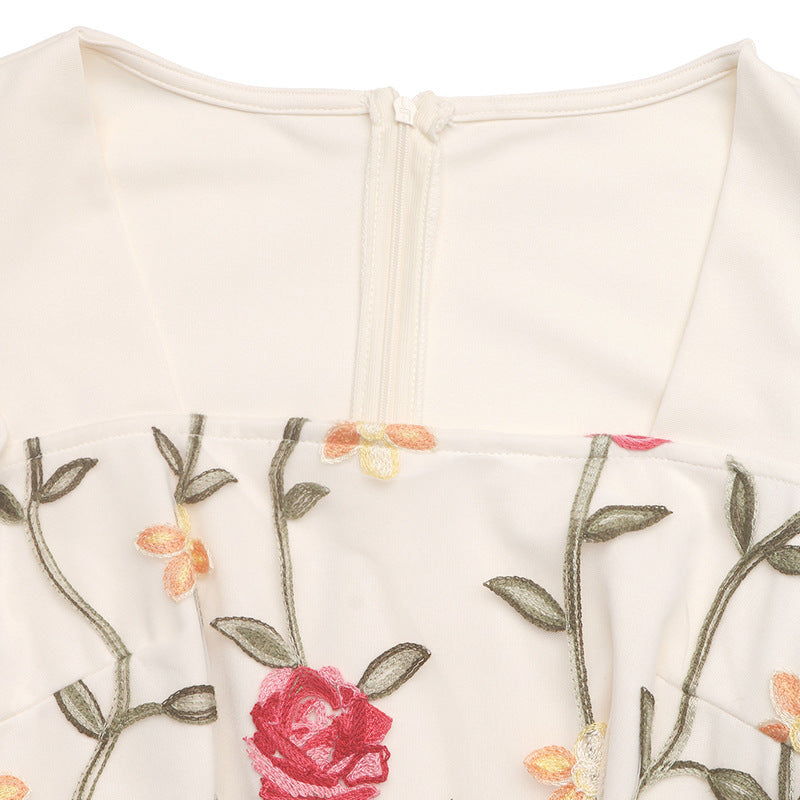 Floral Embroidered Ruffle Strap Wide Leg Jumpsuit