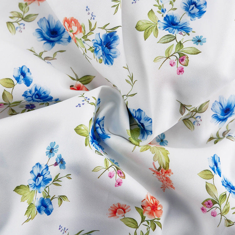 Contrast Lapel Puff Sleeve Floral Print Midi Dress