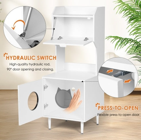 Litter Box Enclosure With Shelves And Doors White Wooden Hidden Cat Litter Box Furniture Industrial Indoor Cat House Washroom Pet Crate Storage Cabinet