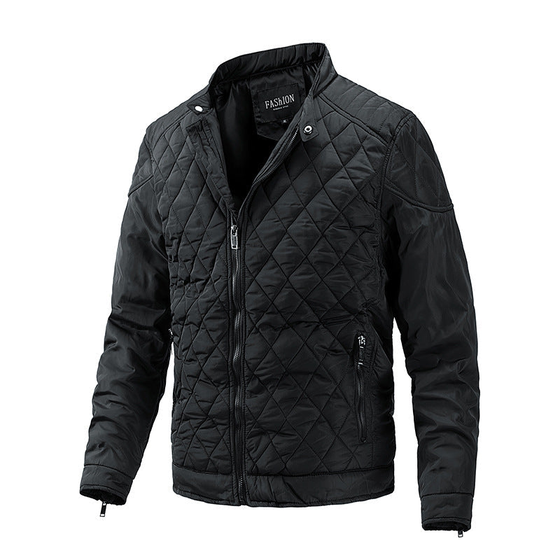 2026 Cross-Border Autumn And Winter Men's Lightweight Cotton Jacket Casual Diamond-Shaped Stand Collar Coat Harrington Jacket Cotton-Padded Jacket Men's Fashion Trend