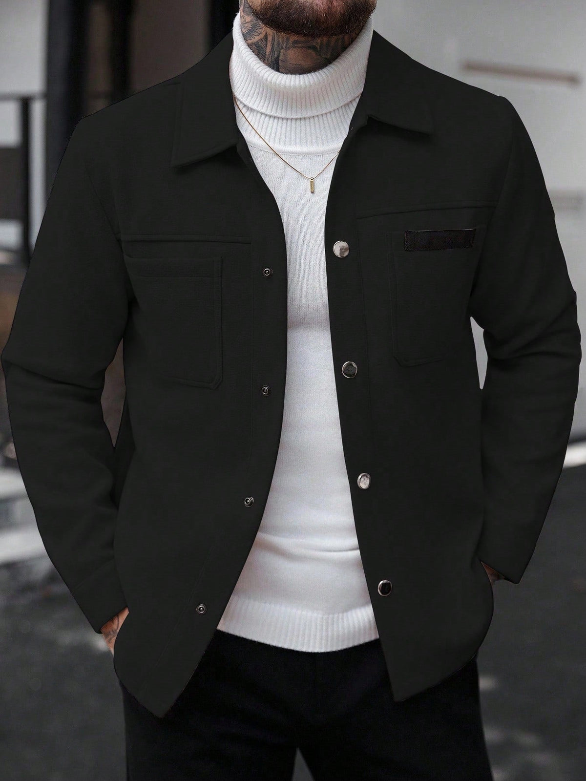 2026 Autumn Winter European And American Men's Fashion Pocket Woolen Jacket With Lapel Casual Single-Breasted Coat For Men 2600808