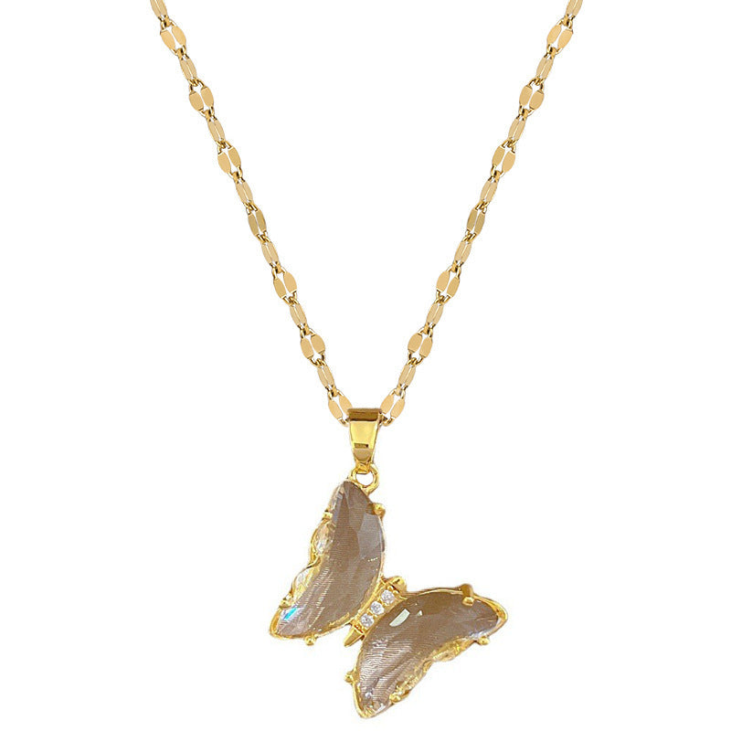 European And American Ins Crystal Zircon Butterfly Pendant Necklace
