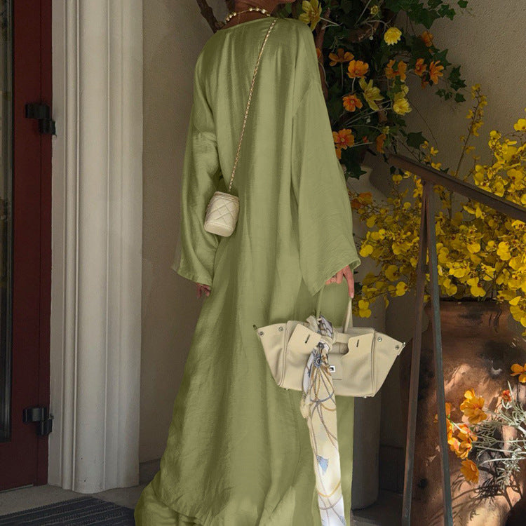 Sage Green 3-Piece Loungewear Set - Crop Top, Kimono Cardigan & Wide Leg Pants