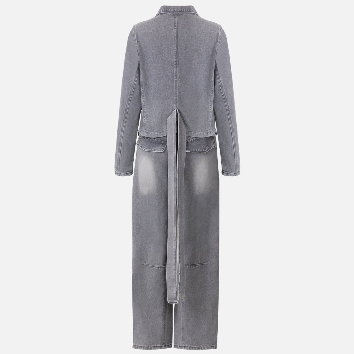 Denim Tie Long Sleeve Top & High Waist Pants Set